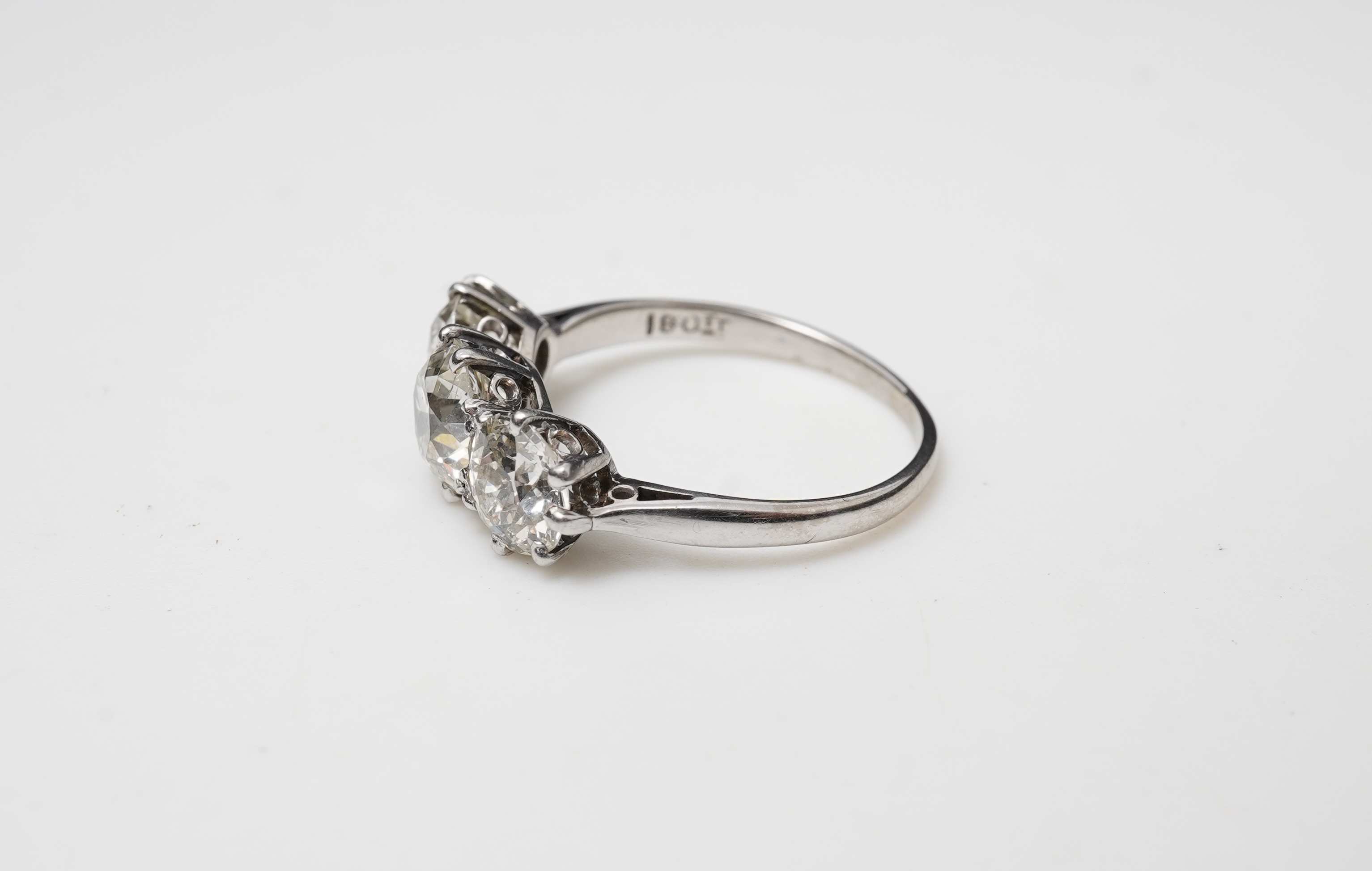 A diamond three-stone ring, early 20th century